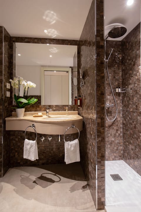 Combined shower/tub, free toiletries, hair dryer, bidet