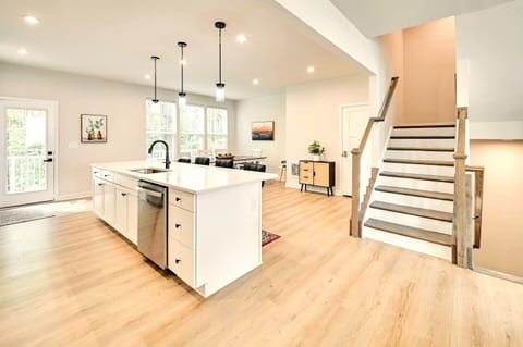 second level open kitchen and dining space