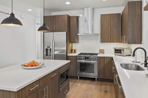 Modern stainless-steel appliances. 