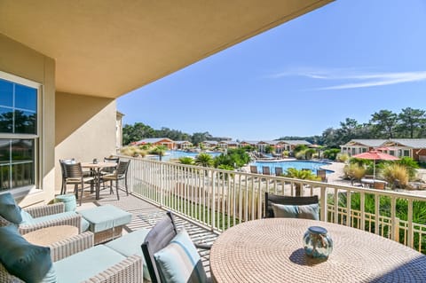 Seating on the balcony for morning coffee and evening beverages. 