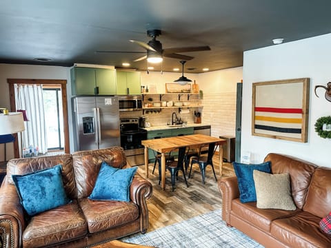 The brand new  kitchen at Whispering Pines has everything you need to cook up something special — from pancake breakfasts to cozy dinners. It's stocked, stylish, and ready when you are!