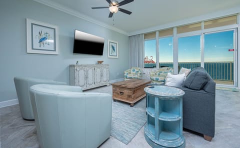 Relax on the plush sofa with a queen sleeper, stream shows on the TV, and gaze at the gulf from the balcony