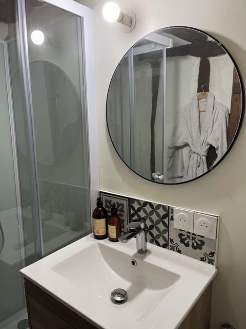 Shower, rainfall showerhead, hair dryer, bathrobes