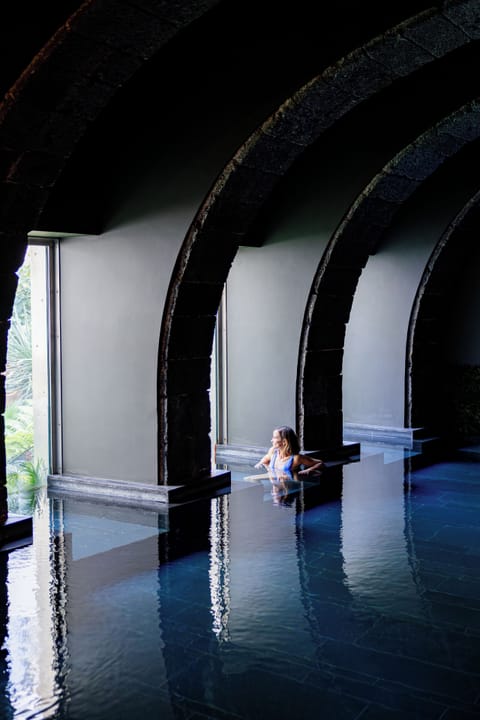 Indoor pool, open 9:00 AM to 9:00 PM, sun loungers