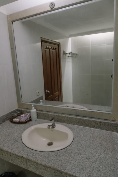 Shower, rainfall showerhead, hair dryer, bathrobes