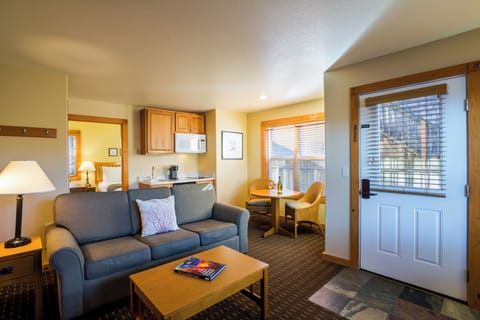 Queen Suite with sofabed, 1st Floor, Kitchenette, Pets Allowed with fee | Living area | 50-inch flat-screen TV with cable channels, TV, DVD player