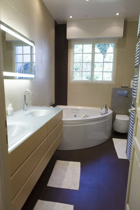 Deluxe Suite | Bathroom | Separate tub and shower, free toiletries, hair dryer, towels