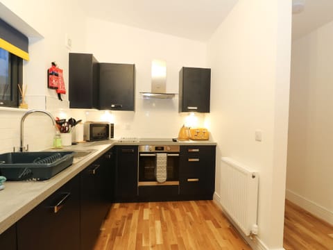 Fridge, dishwasher, electric kettle, toaster