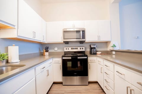 Executive Apartment | Private kitchen | Fridge, microwave, oven, stovetop