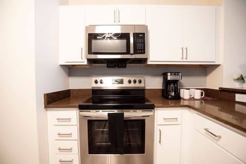 Executive Apartment | Private kitchen | Fridge, microwave, oven, stovetop