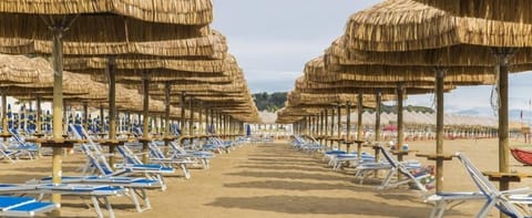 Private beach, sun loungers, beach umbrellas, beach volleyball