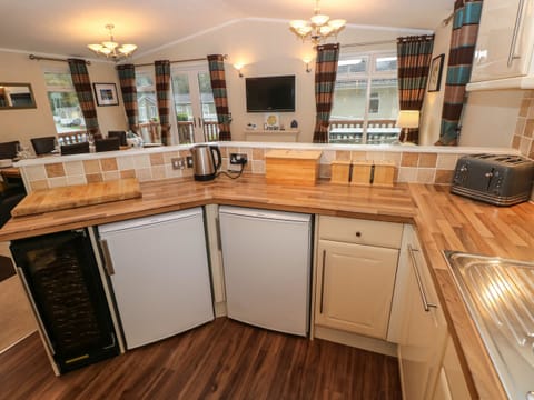 Fridge, dishwasher, electric kettle, toaster