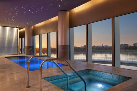 Indoor pool, open 8:00 AM to 10:00 PM, sun loungers