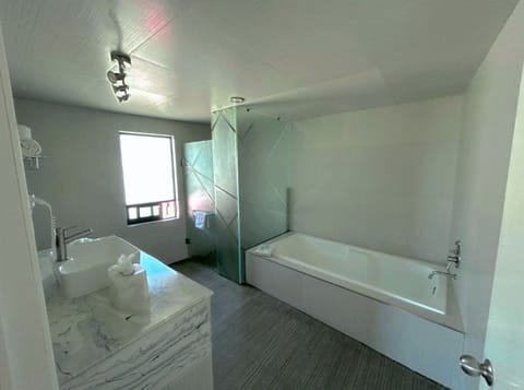 Junior Suite, 1 King Bed | Bathroom | Shower, free toiletries, hair dryer, towels