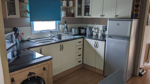 Cabin | Private kitchen | Fridge, microwave, oven, stovetop