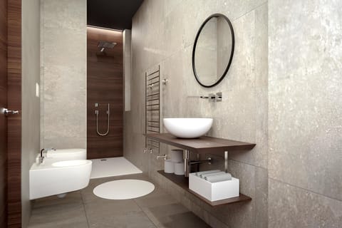 Shower, free toiletries, hair dryer, bidet