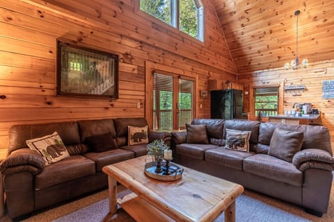 Cabin, Multiple Beds, Hot Tub | Living area | 50-inch flat-screen TV with digital channels, TV, fireplace
