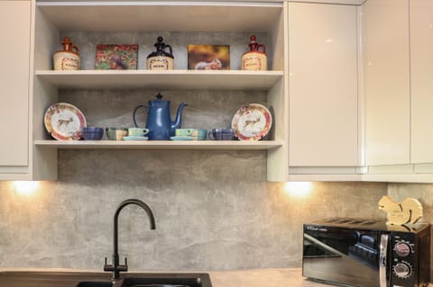 Fridge, dishwasher, electric kettle, toaster