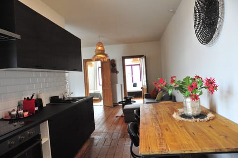 Family Apartment, Courtyard View | Private kitchen | Full-size fridge, microwave, oven, stovetop