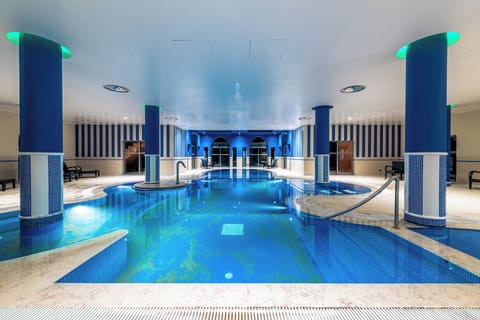 Indoor pool, outdoor pool, sun loungers