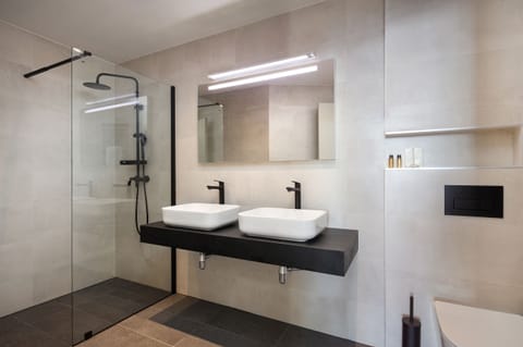 DELUXE SUITE | Bathroom | Shower, rainfall showerhead, free toiletries, hair dryer
