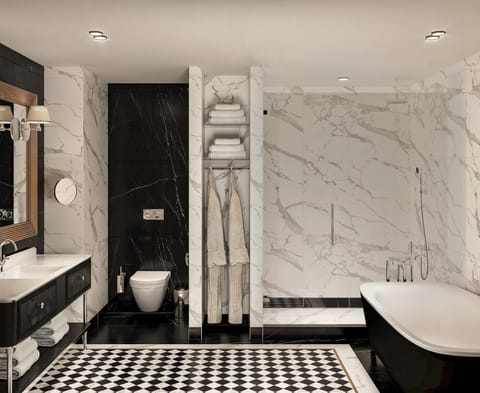 Executive Suite | Bathroom | Shower, rainfall showerhead, designer toiletries, hair dryer