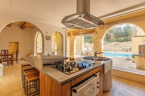 Family House, Multiple Bedrooms (OneFifty Gozitan Villa and Pool) | Private kitchen | Fridge, microwave, oven, stovetop