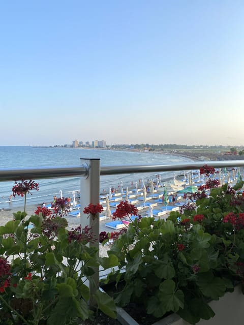 Private beach, white sand, sun loungers, beach umbrellas