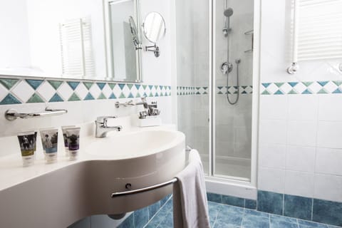 Combined shower/tub, eco-friendly toiletries, hair dryer, bidet