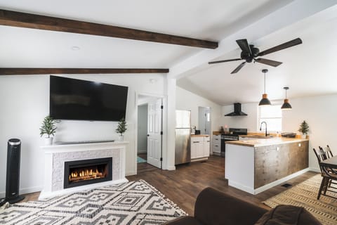 55-inch flat-screen TV with cable channels, TV, Netflix