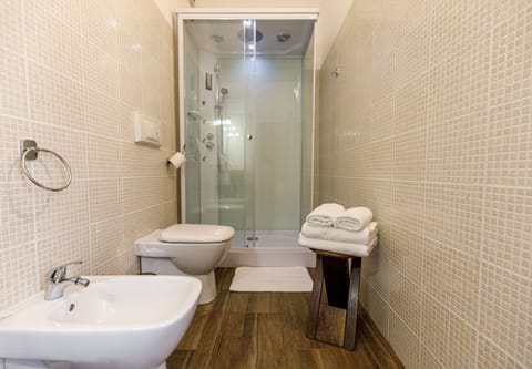 Classic Double Room | Bathroom | Shower, hydromassage showerhead, hair dryer, towels