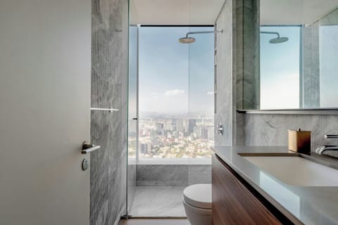 Combined shower/tub, towels
