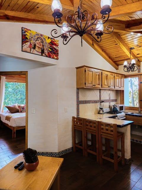 Romantic Cabin | Private kitchen | Fridge, microwave, oven, blender