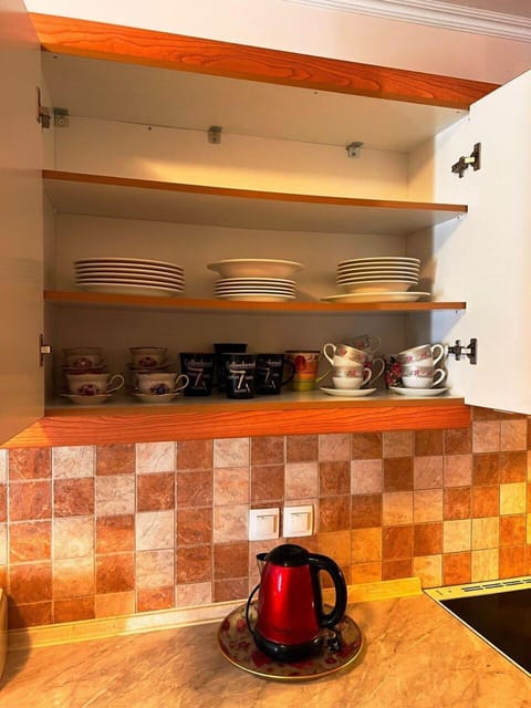 Comfort Apartment | Private kitchen | Full-size fridge, microwave, oven, stovetop