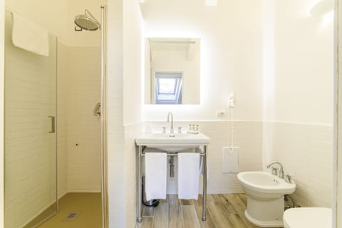 Shower, free toiletries, hair dryer, bidet