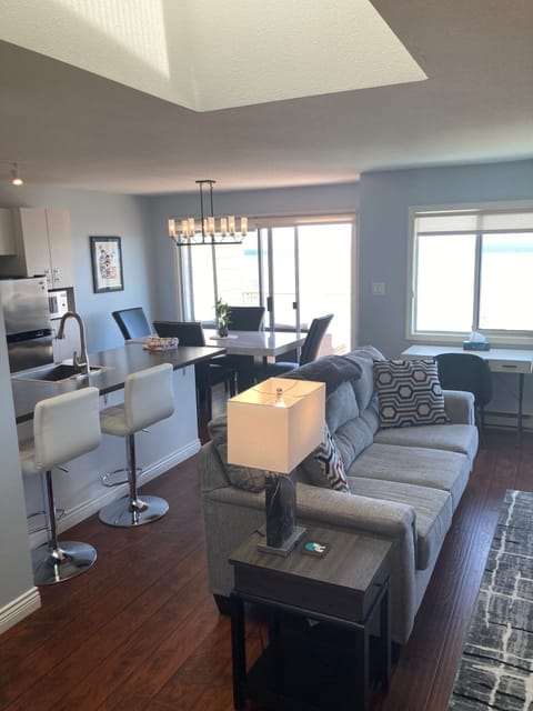 LCD TV, fireplace, DVD player