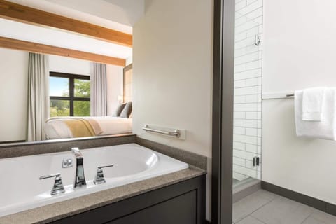 Deluxe Room, 1 King Bed | Bathroom | Separate tub and shower, jetted tub, rainfall showerhead