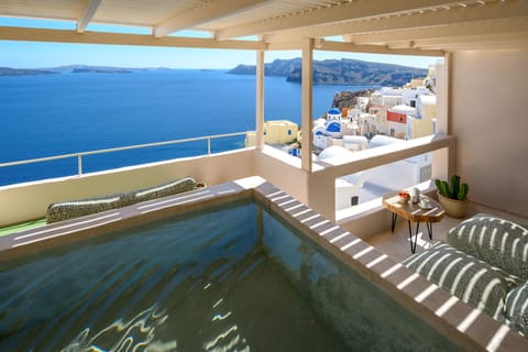 Aether Suite with Outdoor heated Jacuzzi & Caldera View | 1 bedroom, premium bedding, in-room safe, individually decorated