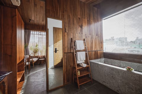 Wooden House | Bathroom | Designer toiletries, hair dryer, bathrobes, slippers