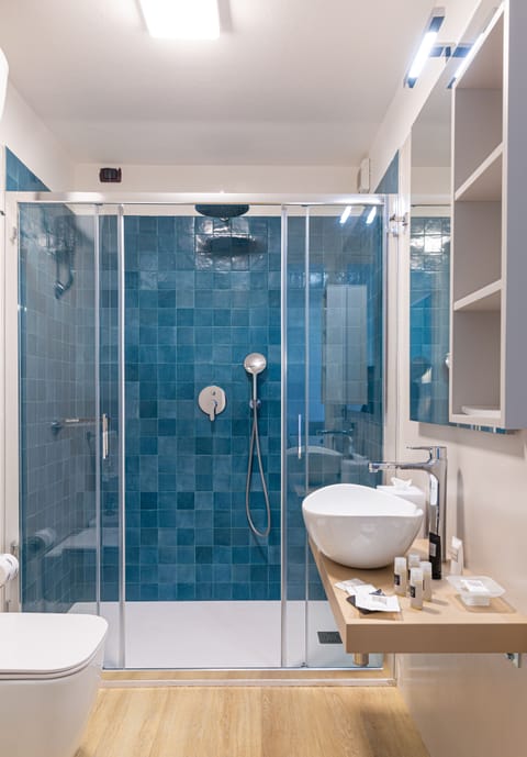 Shower, free toiletries, hair dryer, bidet