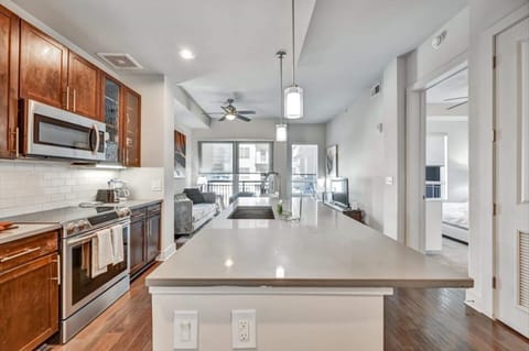Luxury Apartment, 1 Bedroom | Private kitchen | Full-size fridge, microwave, oven, stovetop