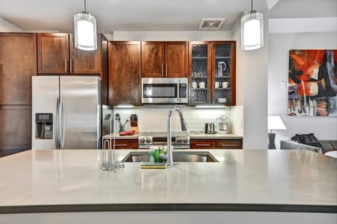 Luxury Apartment, 1 Bedroom | Private kitchen | Full-size fridge, microwave, oven, stovetop