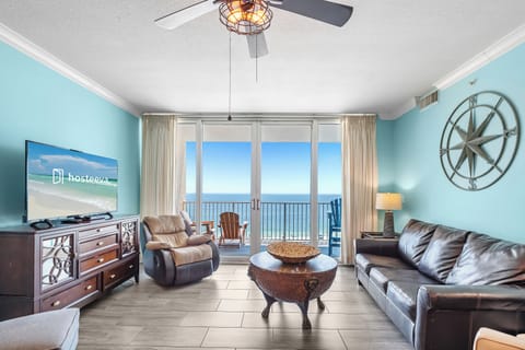 Family Condo, 3 Bedrooms, Balcony, Beach View | Living room | 55-inch Smart TV with digital channels