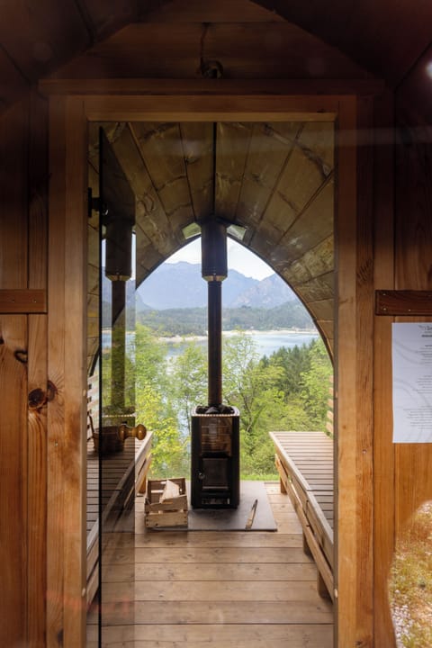 Outdoor treatment areas, sauna, hot tub, hot stone massages