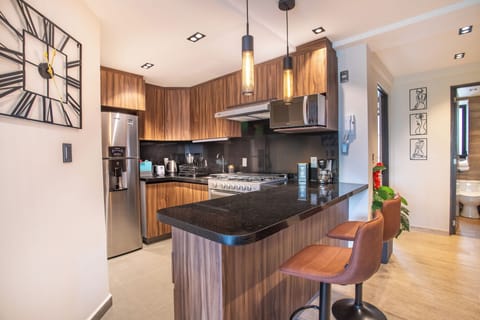 Exclusive Penthouse, 2 Bedrooms, City View, Executive Level | Private kitchen | Fridge, microwave, oven, stovetop