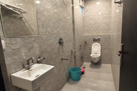 Shower, free toiletries, bidet, towels