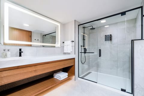 Hair dryer, bathrobes, towels, soap