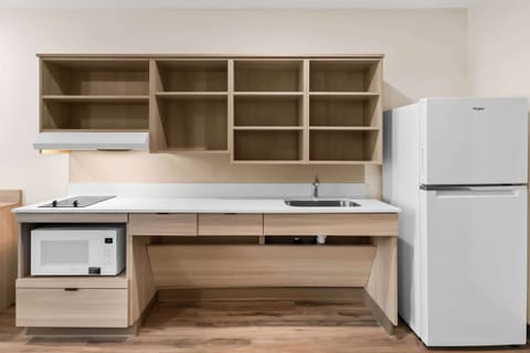 Full-size fridge, microwave, stovetop