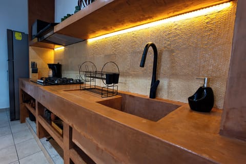 Fridge, microwave, toaster, blender