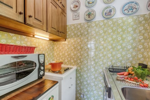 Fridge, microwave, stovetop, cookware/dishes/utensils